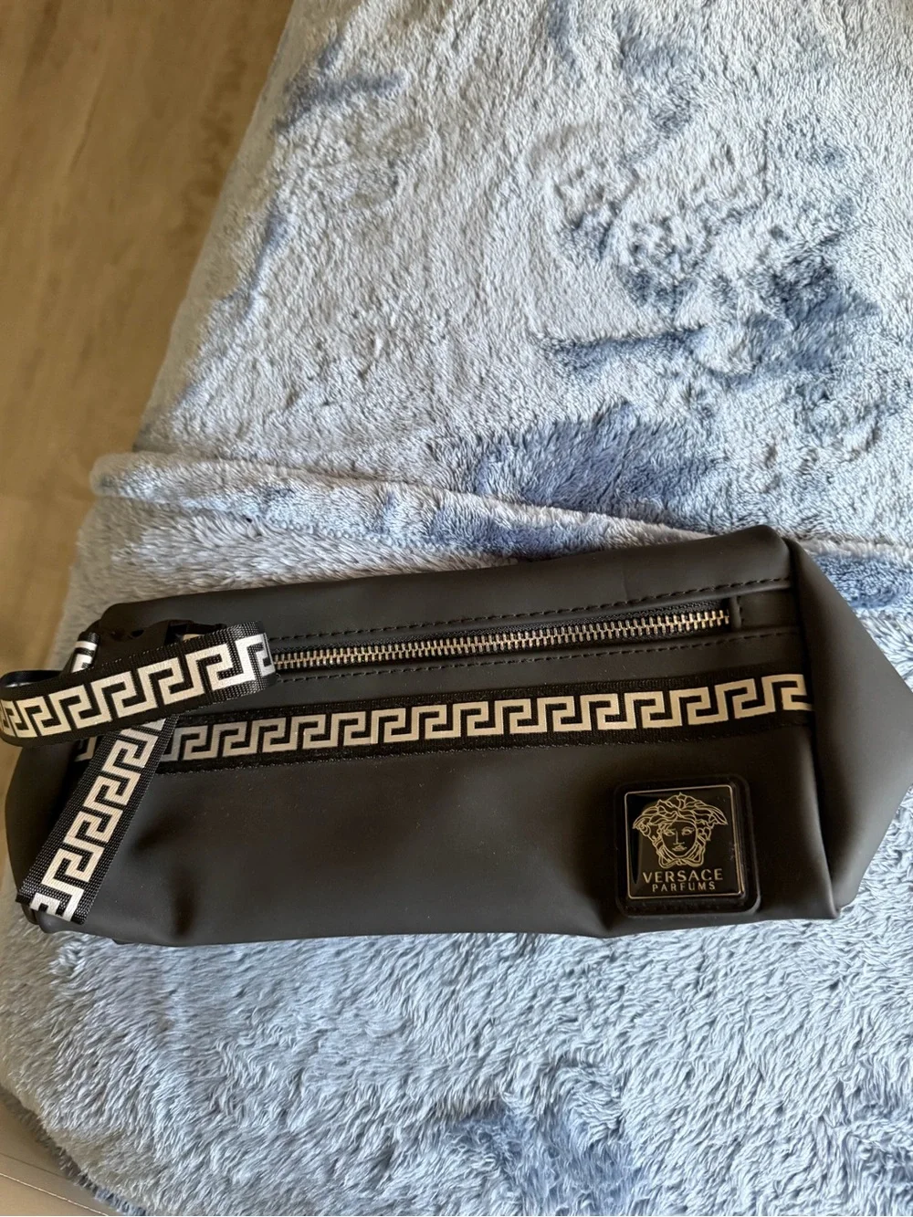Versace Black Satin-Lined Cosmetic Pouch with Branded Interior